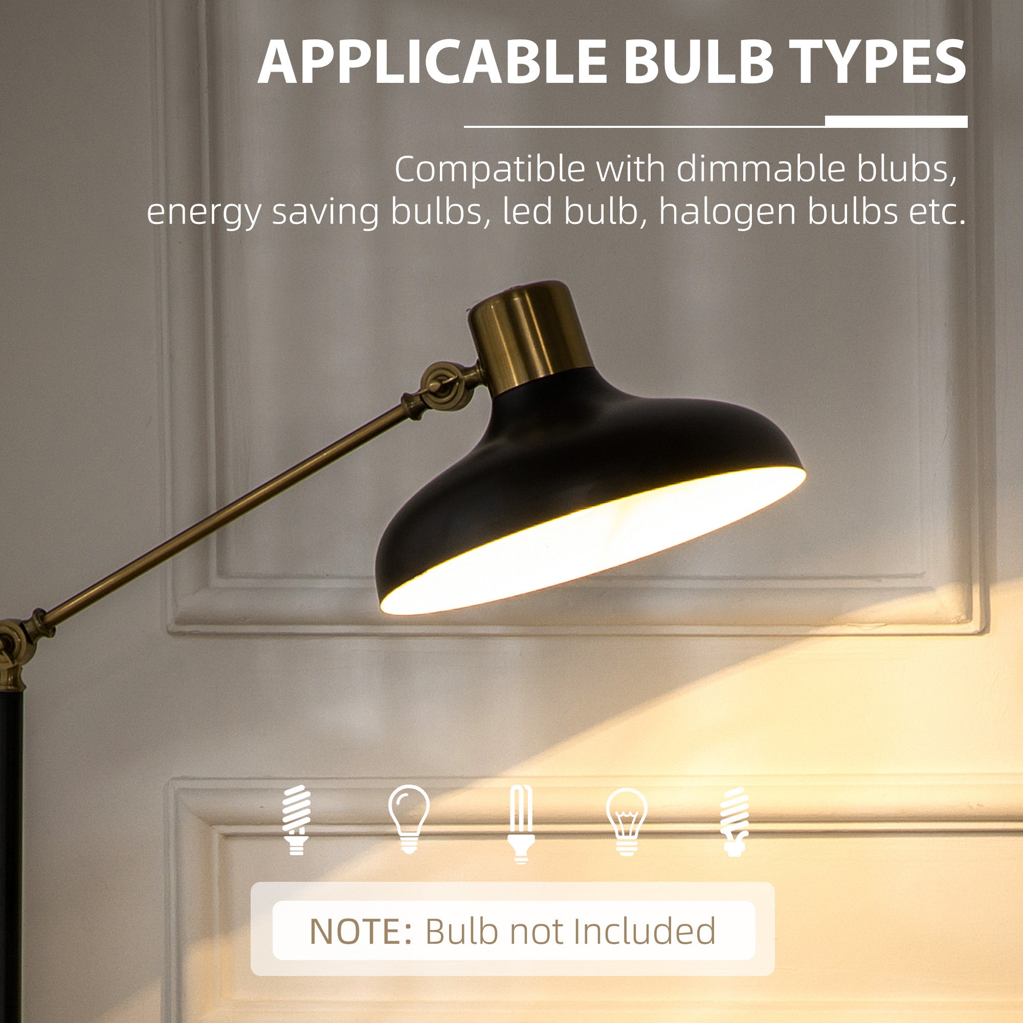 Lámpara de Pie Ajustable HOMCOM para Salón y Dormitorio