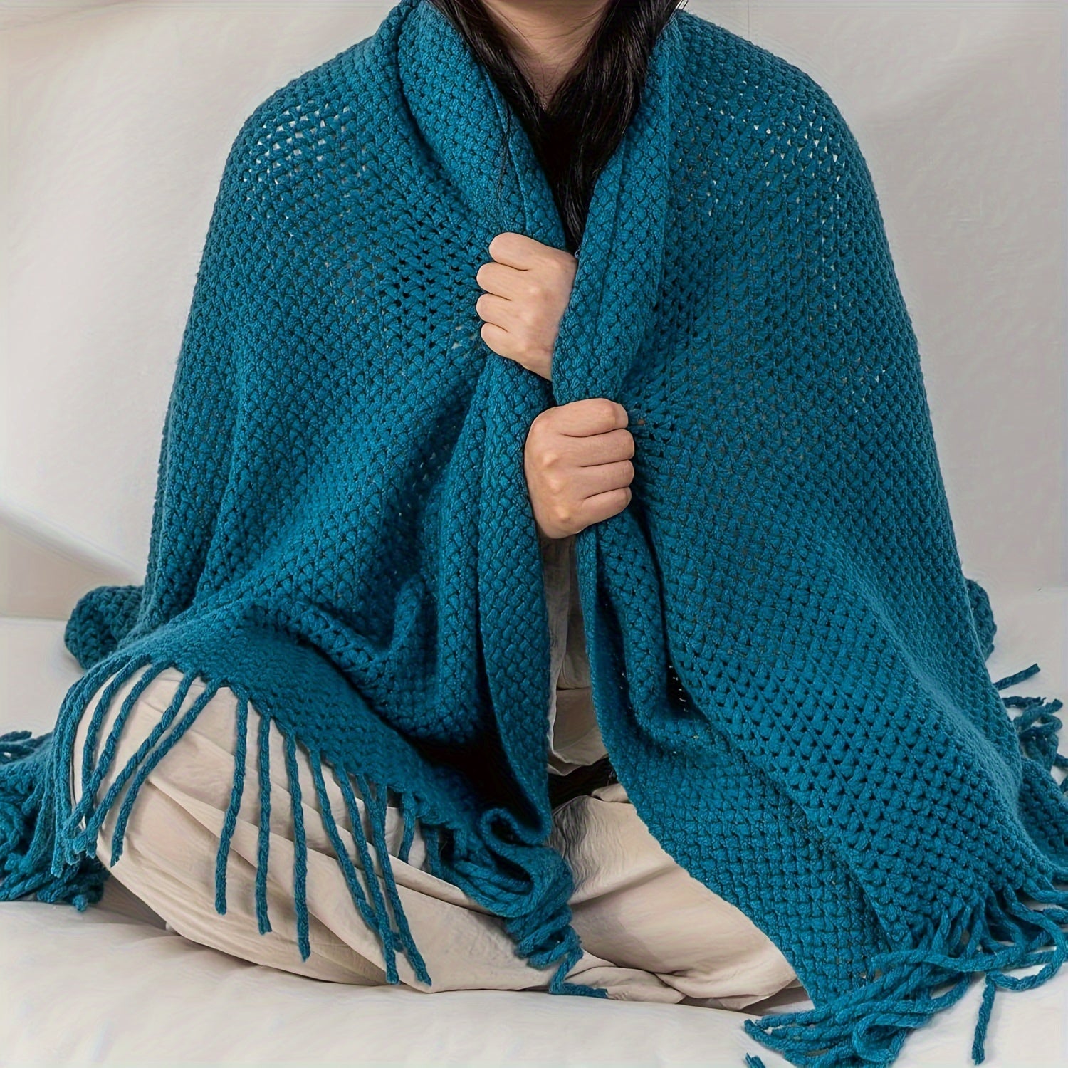 Manta de Punto con Flecos 50x69 Pulgadas, Suave y Ligera