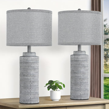 Set de 2 Pantallas de Mesa Cerámicas con Pantalla de Tela Gris