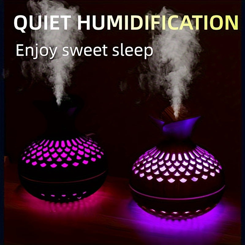 Difusor de Aromas de Madera Oscura con LED y Humidificador USB
