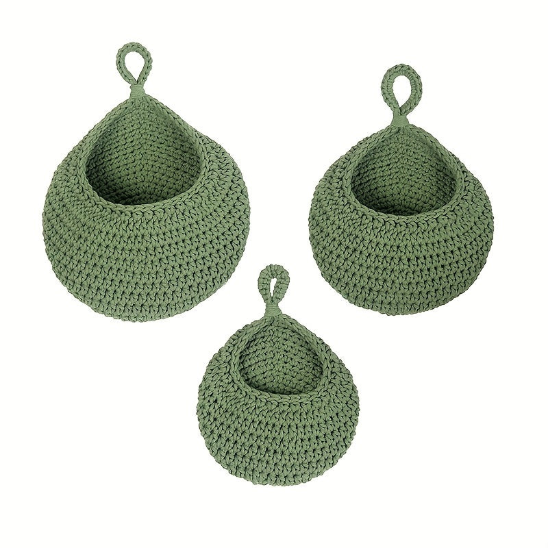 Set de 3 Cestas de Almacenaje Tejidas a Mano, Estilo Bohemio