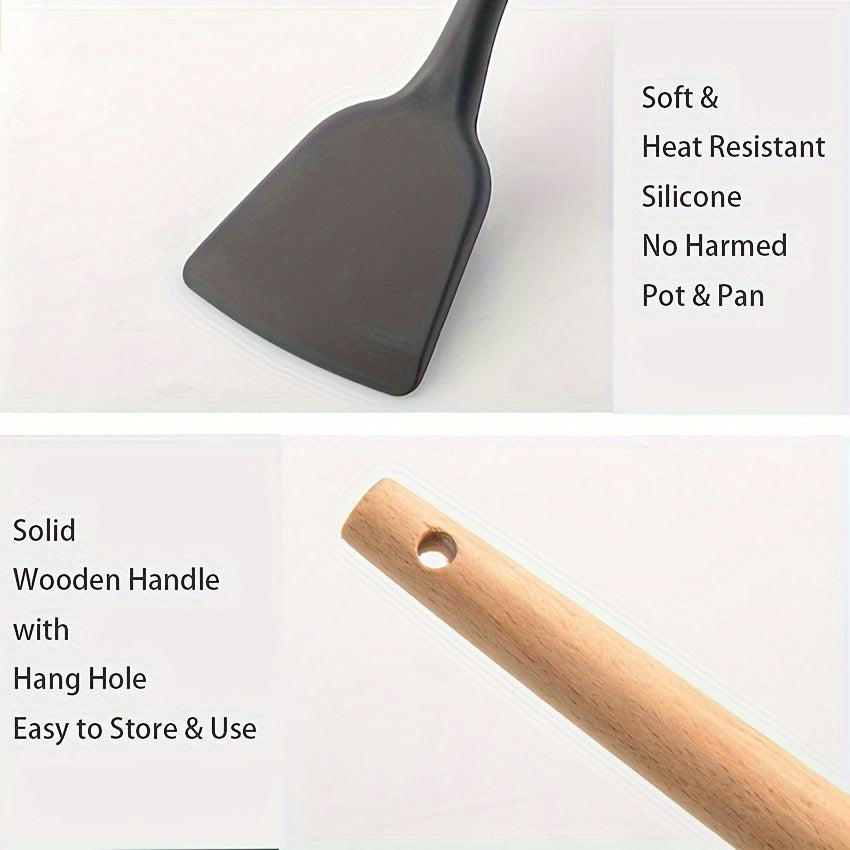 Set de Utensilios de Cocina de Silicona con Mango de Madera
