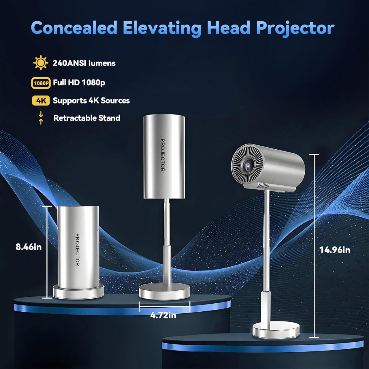 Proyector portátil WiFi y Bluetooth con cabezal ajustable 90°