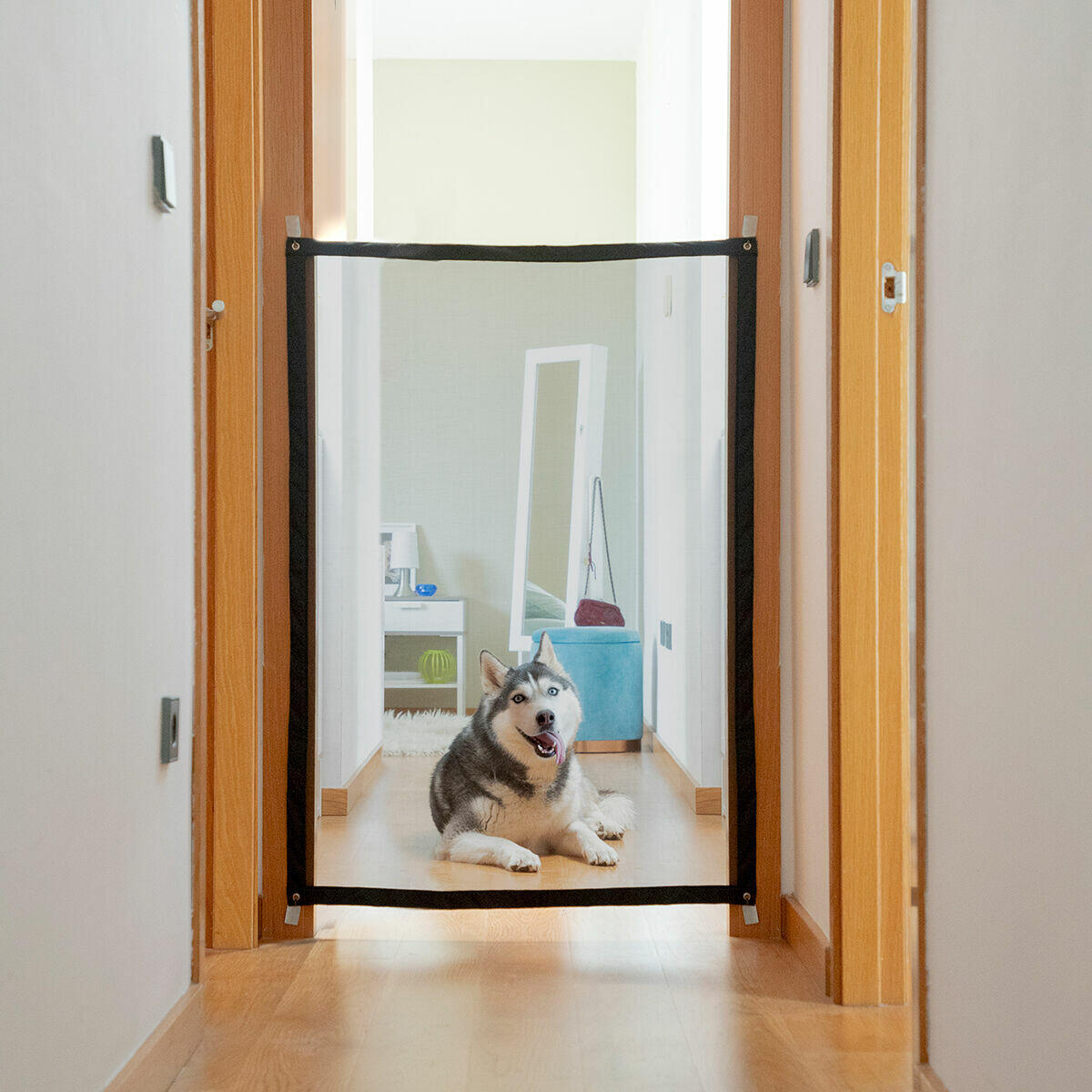 Red de seguridad para mascotas con instalación adhesiva