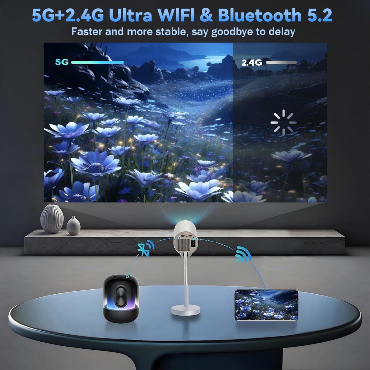 Proyector Inteligente Inalámbrico WiFi + Bluetooth con Cabezal Ajustable 90° 📽️✨